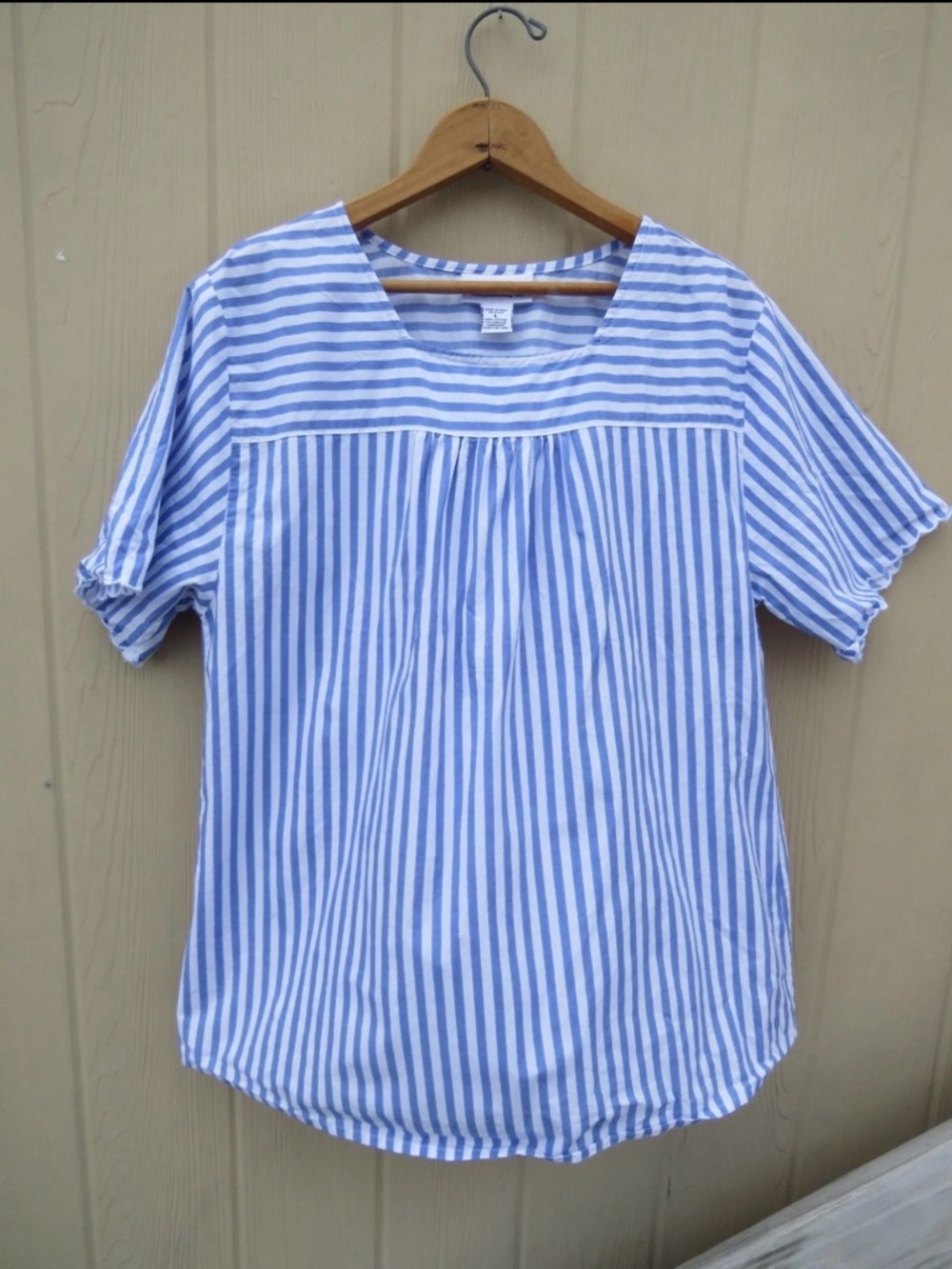Relaxed Blue and White Striped Square-Neck Blouse